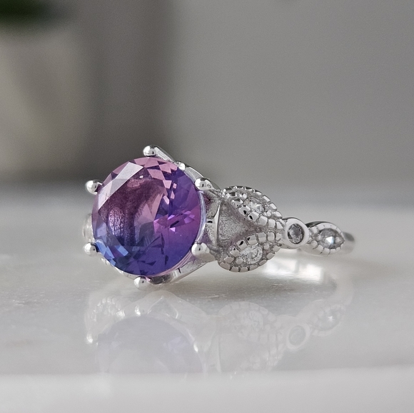 Pink & Purple Round Gemstone Ring, real 925 Sterling Silver Charmed Aroma - Picture 2 of 5